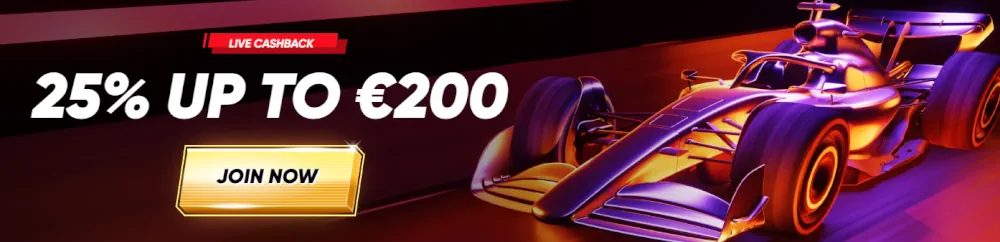 QuickWin live cashback offer featuring a 25% refund on losses